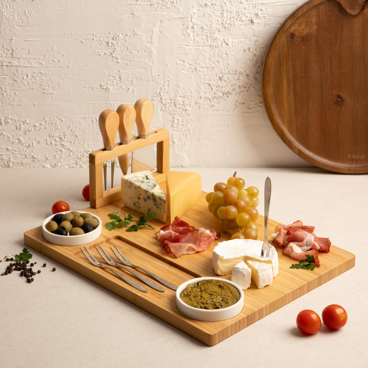 RUMI Serving Board with Bowls and Knives 37x28 cm