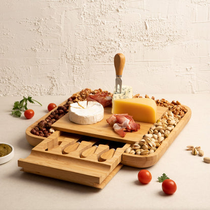 RUMI Serving Board with 4 Knives 34x34 cm