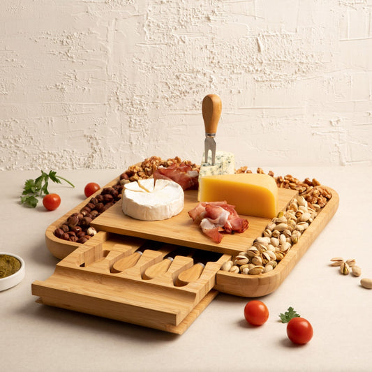 RUMI Serving Board with 4 Knives 34x34 cm