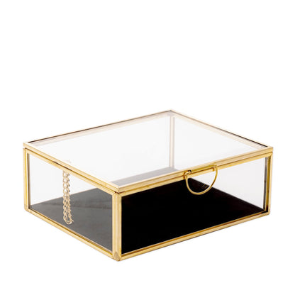 GRAZIA Jewellery Box with Velour Lining - Gold Metal & Glass