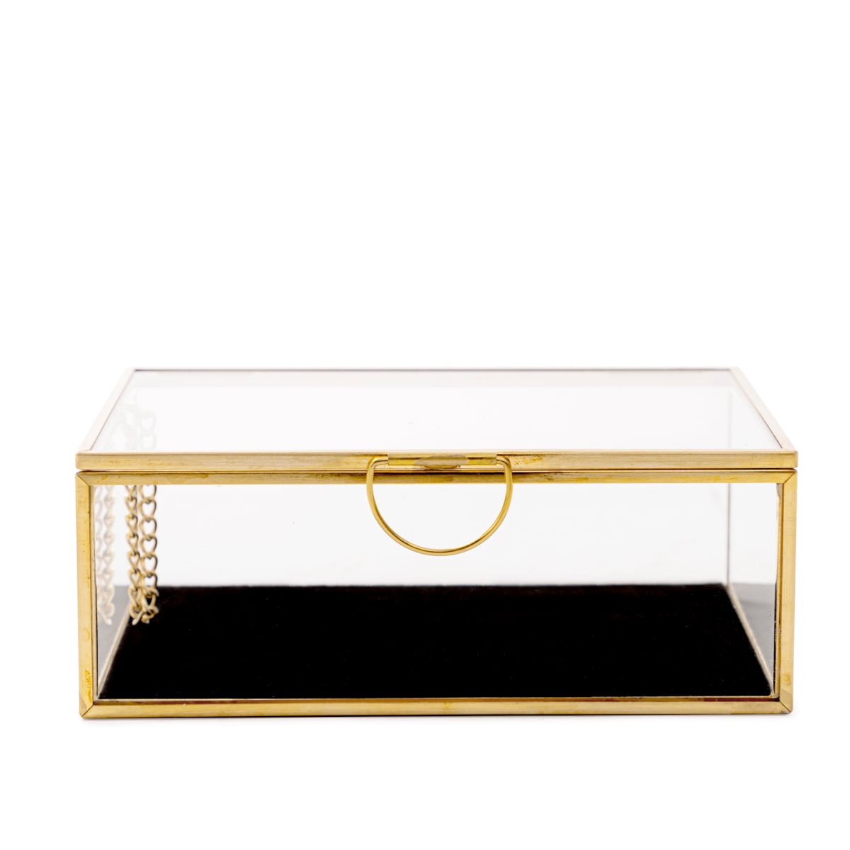 GRAZIA Jewellery Box with Velour Lining - Gold Metal & Glass