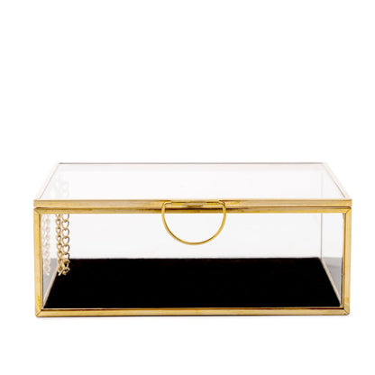 GRAZIA Jewellery Box with Velour Lining - Gold Metal & Glass
