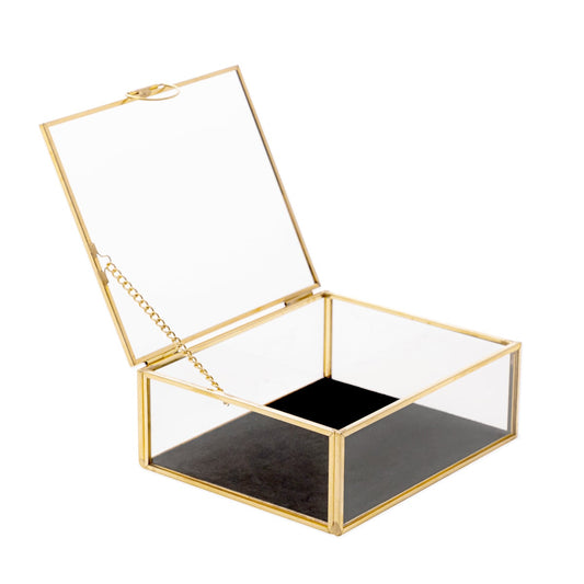 GRAZIA Jewellery Box with Velour Lining - Gold Metal & Glass
