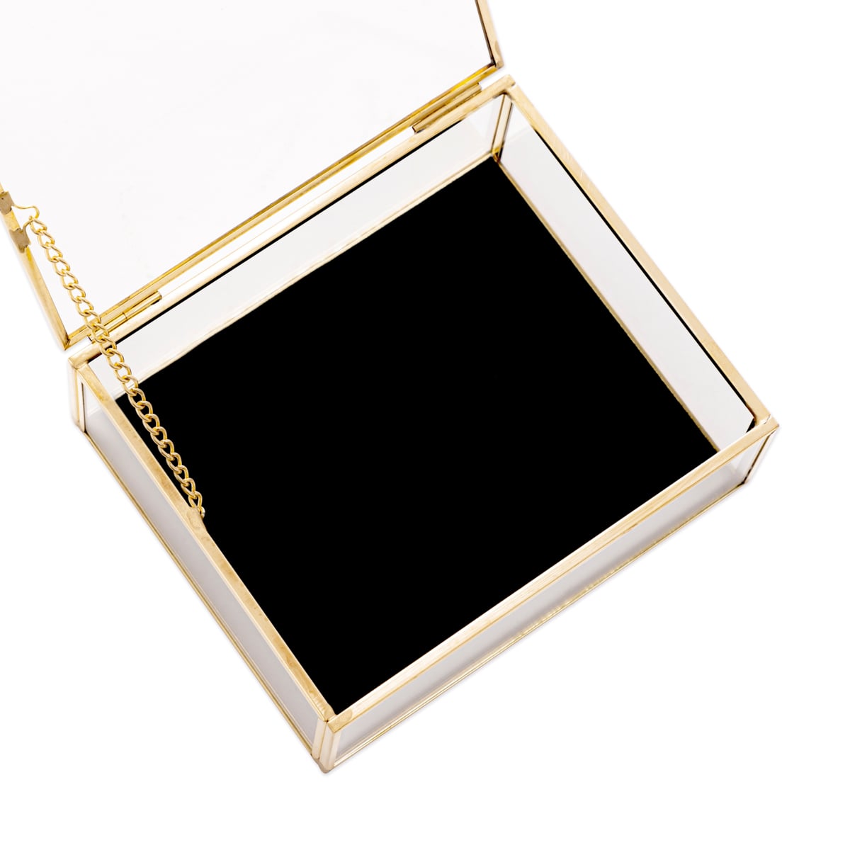 GRAZIA Jewellery Box with Velour Lining - Gold Metal & Glass