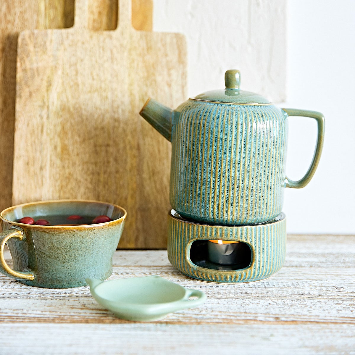 Mirande Green Ceramic Pitcher with Warmer 0.95L