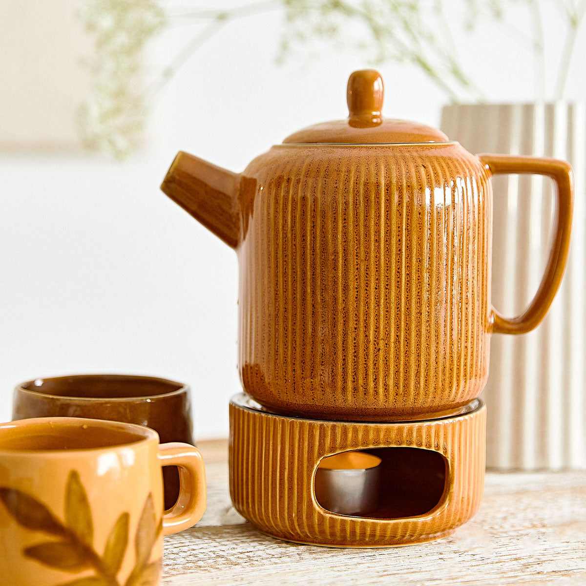 Mirande Amber Ceramic Jug with Warmer 0.95L