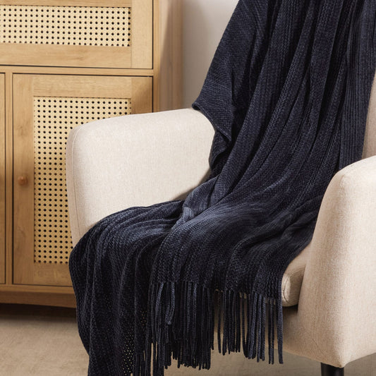 Chenille Navy Blue Blanket 130x170 cm Soft Warm Throw