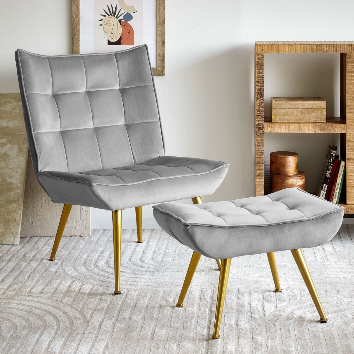 Armchair VINNIS with Footrest Grey 96x69x82 cm