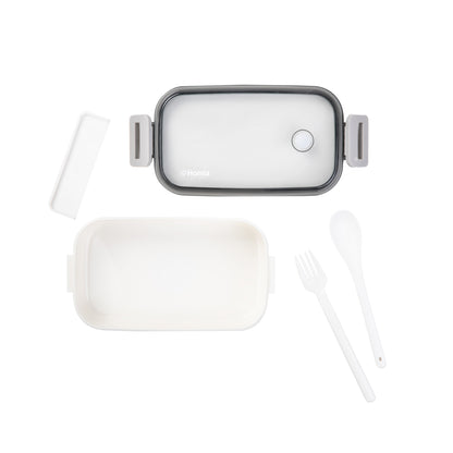 LOENE White Lunchbox 0.75L with Compartments and Utensils