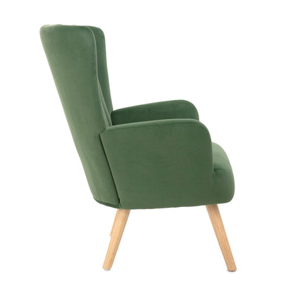 MILLS Green Armchair Upholstered Polyester Velour 42x75x74 cm