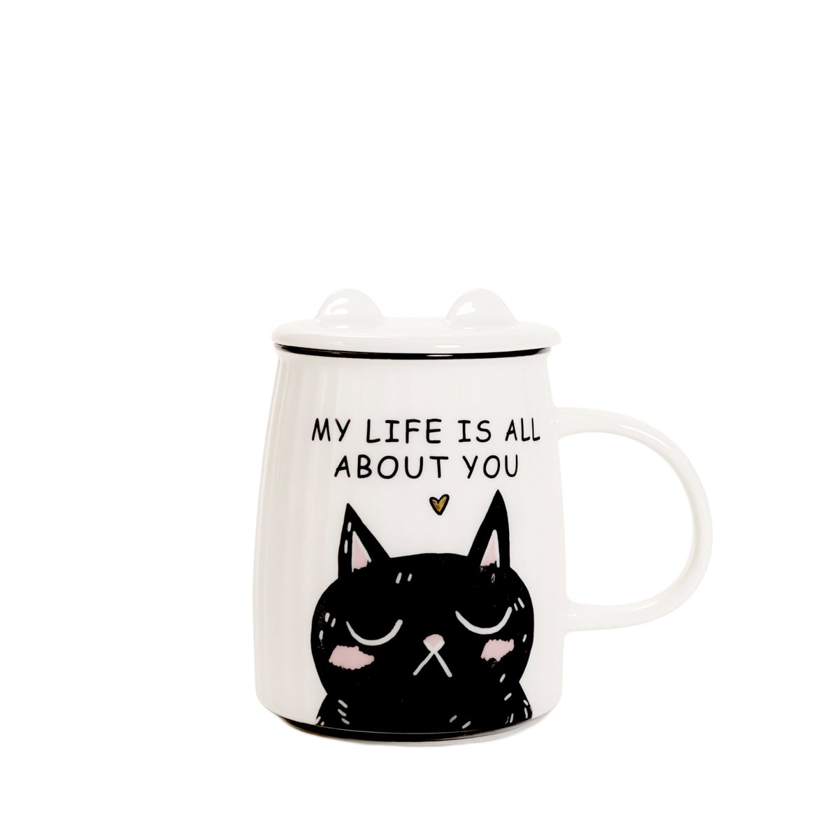 MILU Porcelain Mug with Cat Design and Lid 450ml