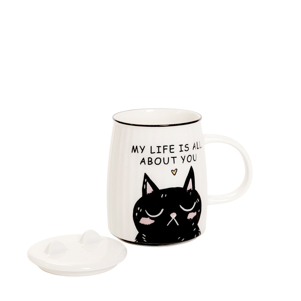 MILU Porcelain Mug with Cat Design and Lid 450ml