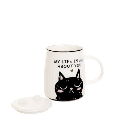 MILU Porcelain Mug with Cat Design and Lid 450ml