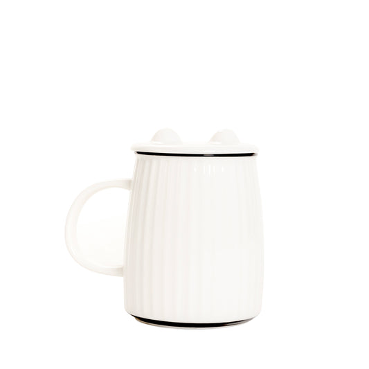 MILU Porcelain Mug with Cat Design and Lid 450ml