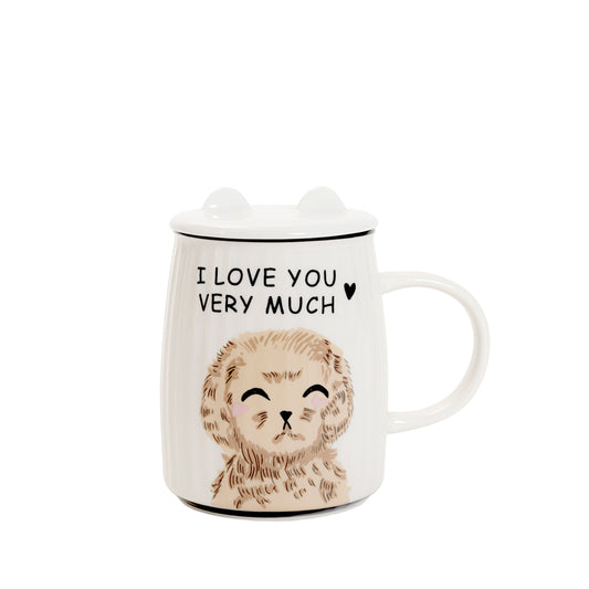MILU Porcelain Mug with Dog Design and Lid 450ml
