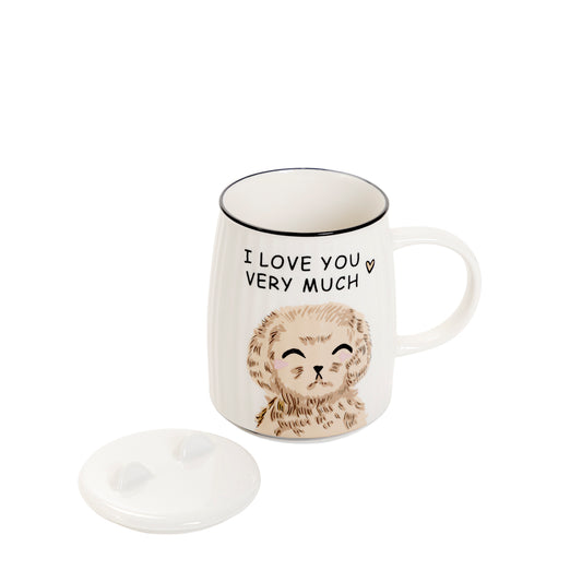 MILU Porcelain Mug with Dog Design and Lid 450ml