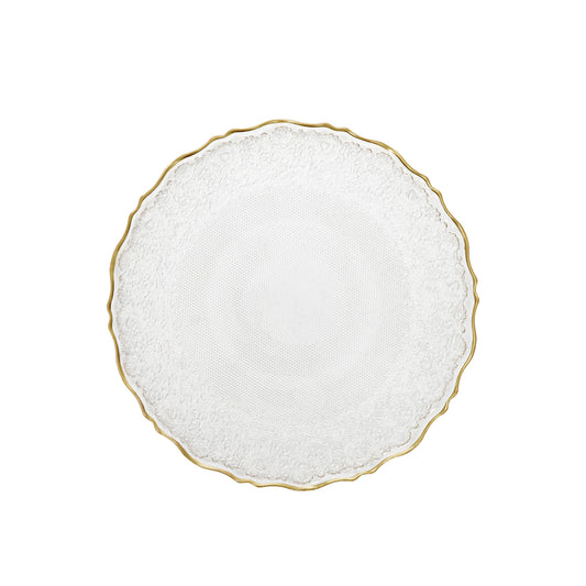 LISALA Glass Serving Plate Transparent with Gold Rim 21 cm