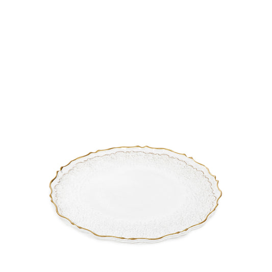LISALA Glass Serving Plate Transparent with Gold Rim 28 cm