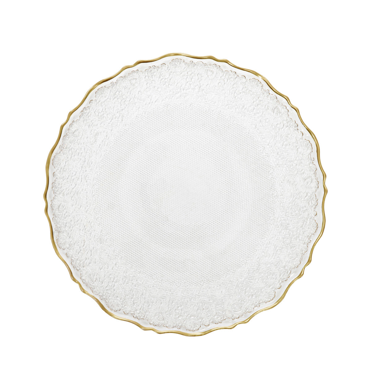 LISALA Glass Serving Plate Transparent with Gold Rim 28 cm