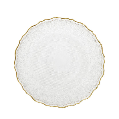 LISALA Glass Serving Plate Transparent with Gold Rim 28 cm