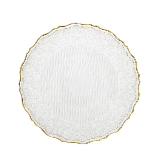 LISALA Glass Serving Plate Transparent with Gold Rim 28 cm