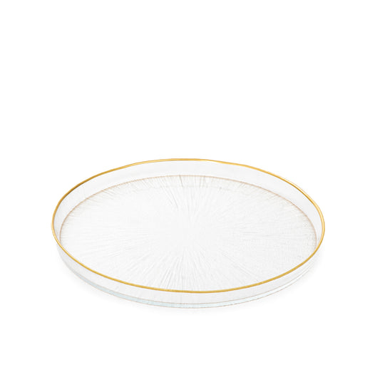 MONZE Transparent Glass Serving Plate with Gold Rim 21 cm