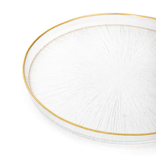 MONZE Transparent Glass Serving Plate with Gold Rim 21 cm