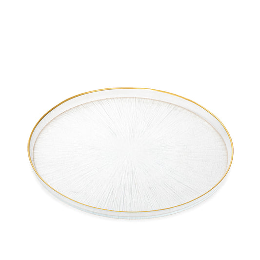 MONZE Transparent Glass Serving Plate with Gold Rim 28 cm