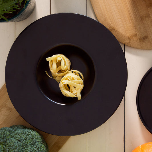 FAMELIO Black Pasta Plate 28.5cm Durable Dolomite Ceramic