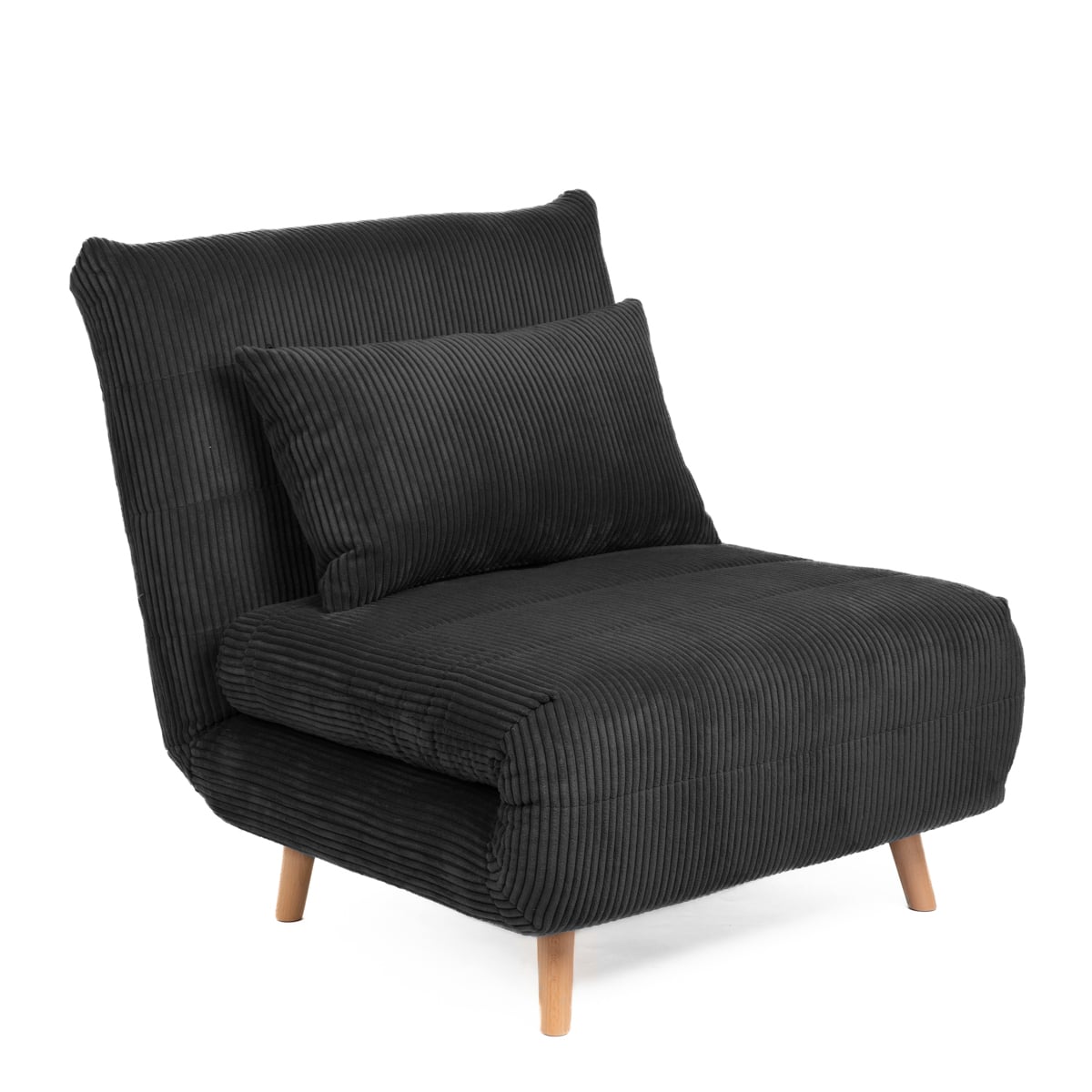 SOLACE 1-Seater Sofa with Sleeping Function Black Corduroy