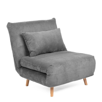 SOLACE 1-Seater Sofa Bed with Grey Corduroy Upholstery