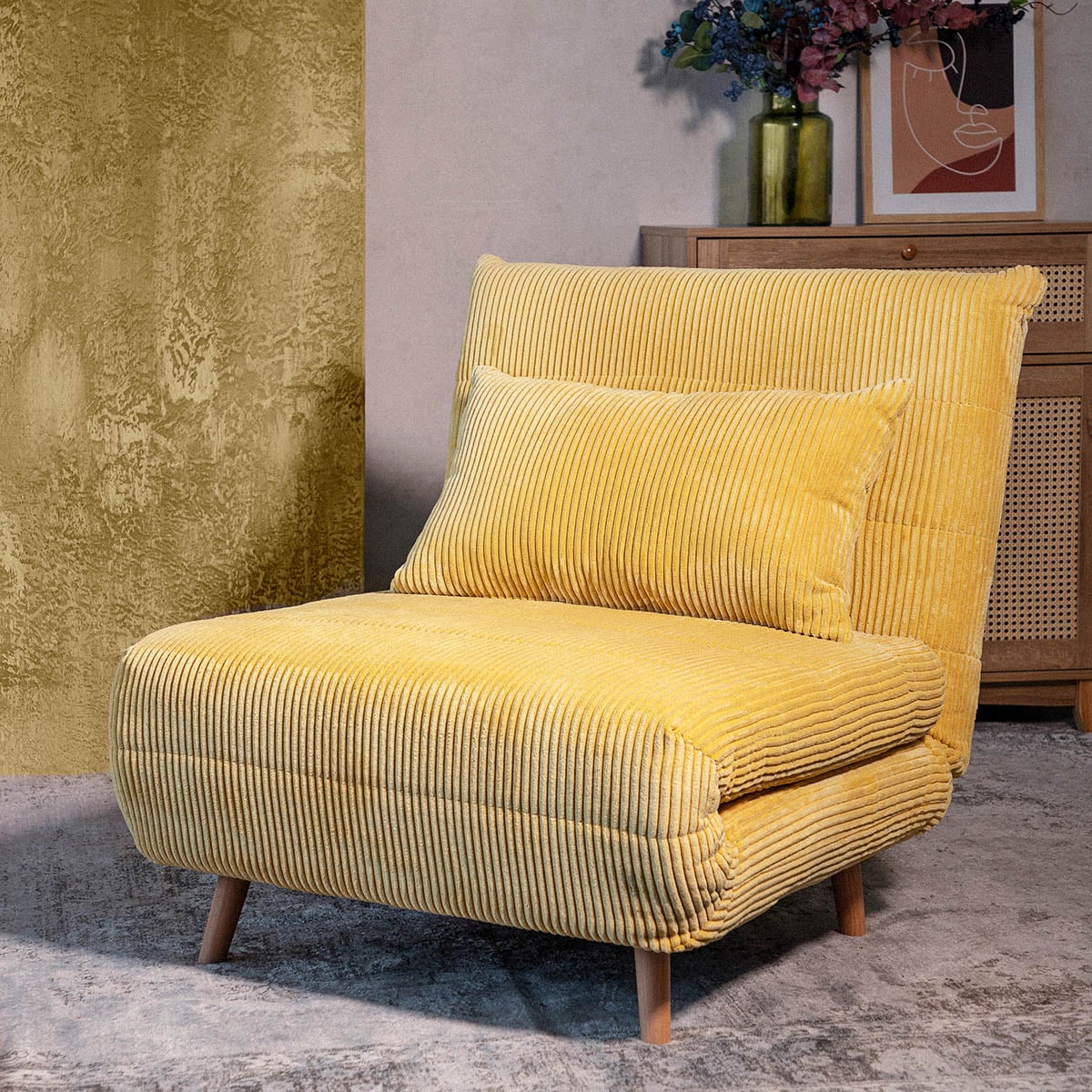SOLACE 1-Seater Sofa with Sleeping Function Mustard Corduroy