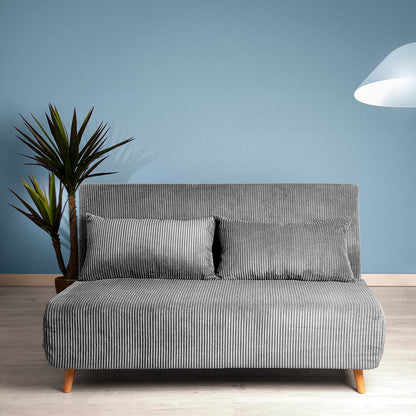 SOLACE 2-Seater Sofa with Sleeping Function Grey Corduroy