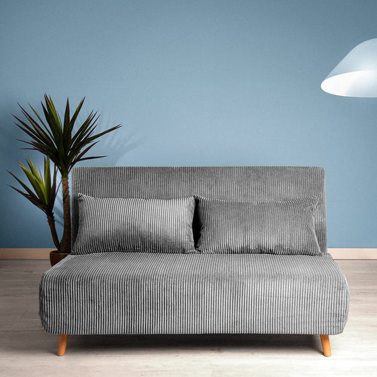 SOLACE 2-Seater Sofa with Sleeping Function Grey Corduroy