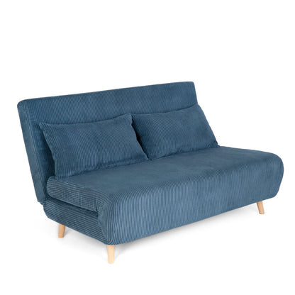 SOLACE 2-Seater Sofa with Sleeping Function Corduroy Blue 140x91x84 cm