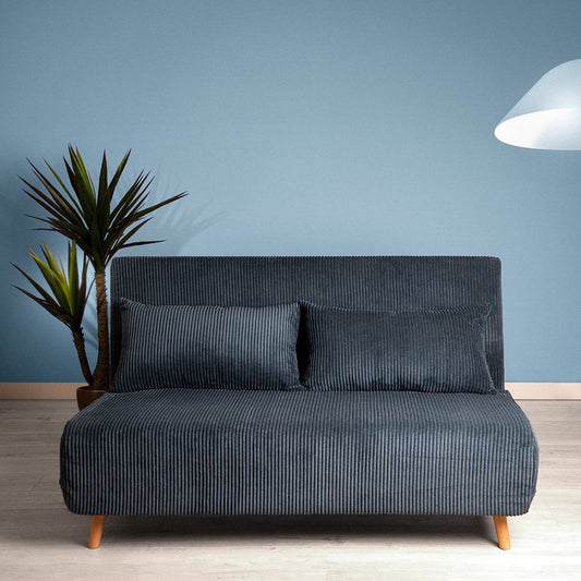 SOLACE 2-Seater Sofa with Sleeping Function Corduroy Blue 140x91x84 cm