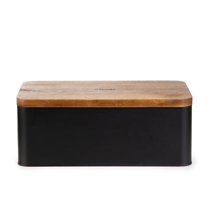 LOMAS Breadbox Black with Acacia Lid 33x18x13.5 cm