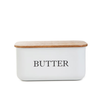AVILA Butter Bowl White with Acacia Lid 15x10x7 cm