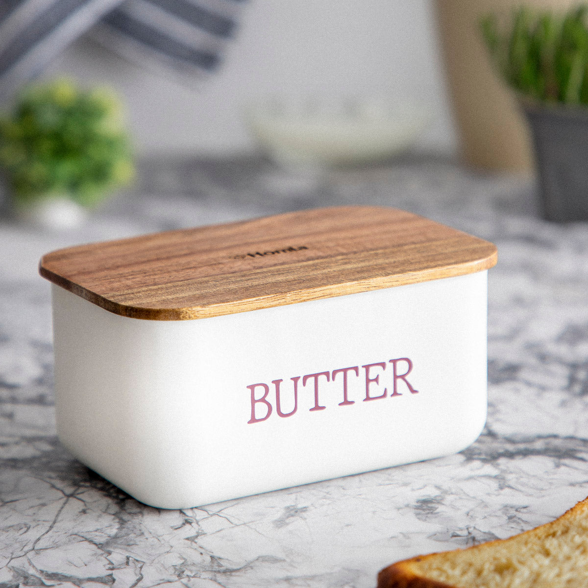 AVILA Butter Bowl White with Acacia Lid 15x10x7 cm