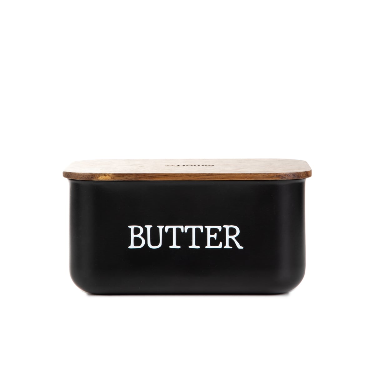 AVILA Butter Bowl Black Metal with Acacia Lid 15.5x10.5x7 cm