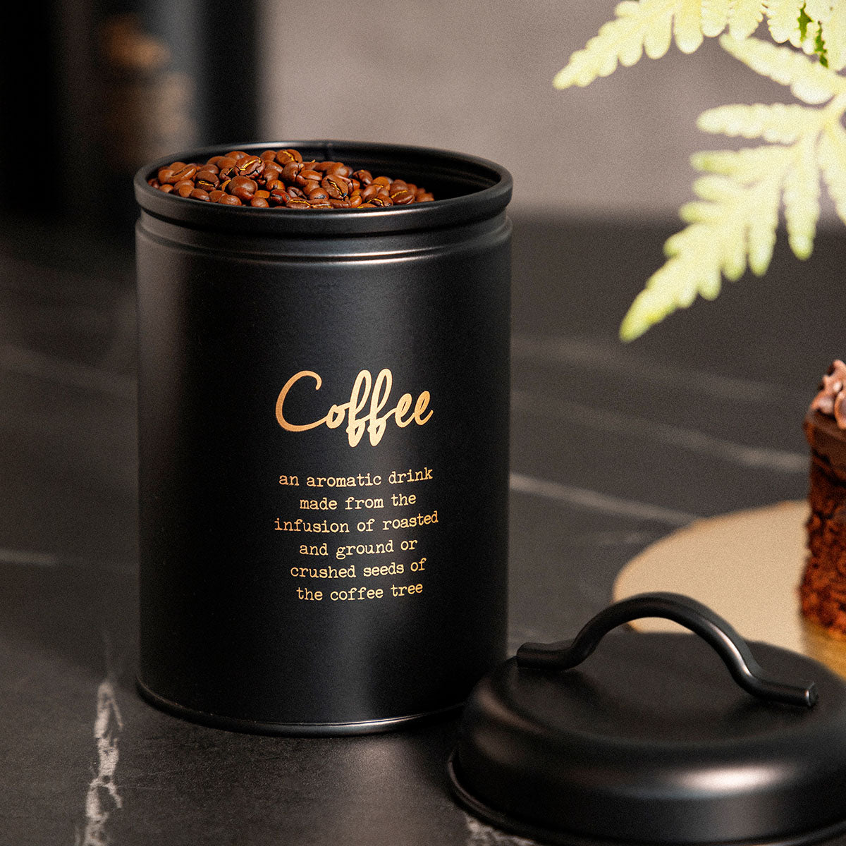 ESCILLE Coffee Container Black 14x10 cm Metal Storage