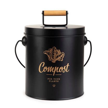 YENNIS Black Compost Bin 16x16x23 cm Stainless Steel