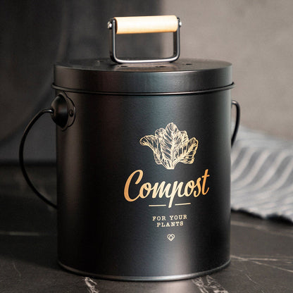 YENNIS Black Compost Bin 16x16x23 cm Stainless Steel