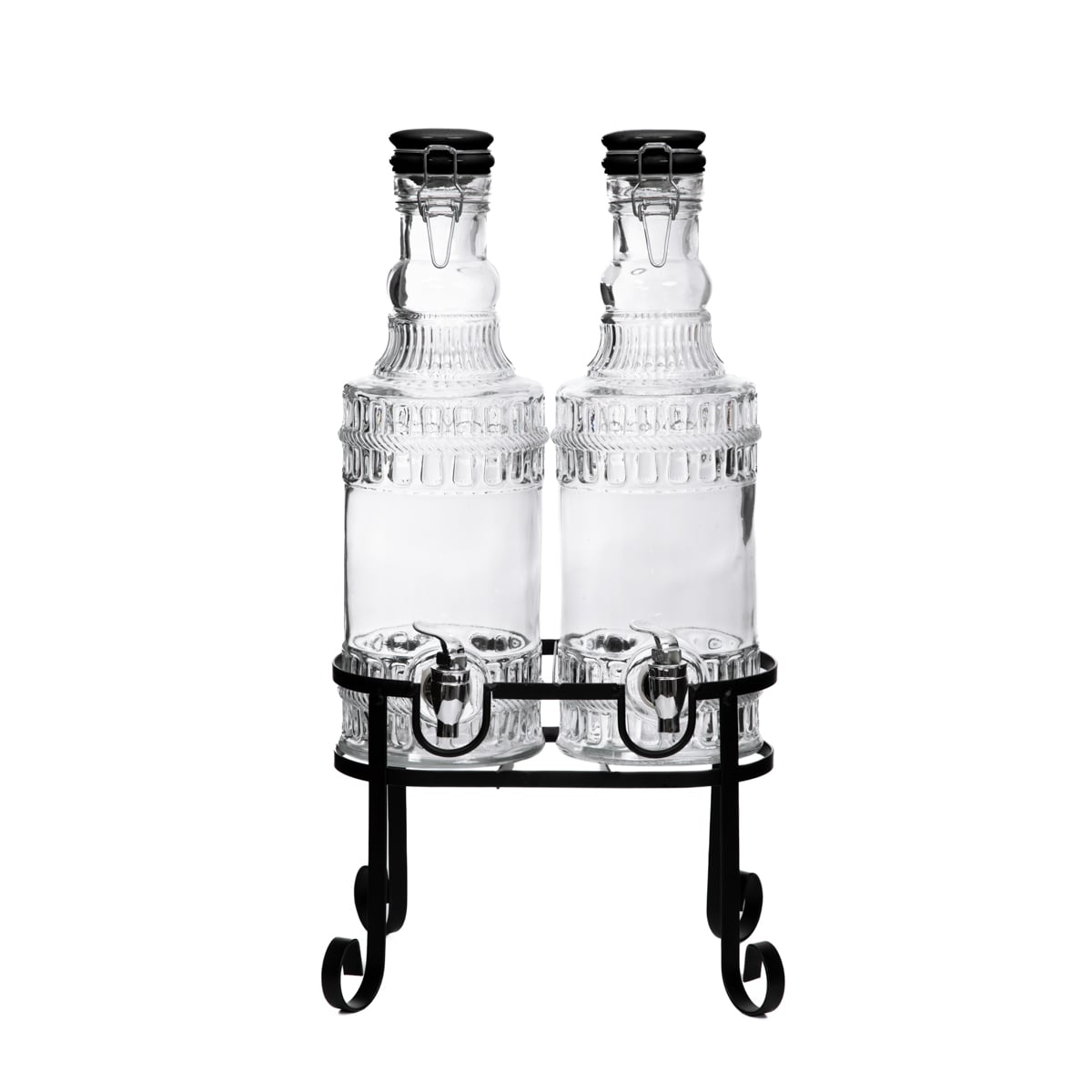 EMICA Double Tap Jar with Black Lid | 2x2L Glass Beverage Dispenser