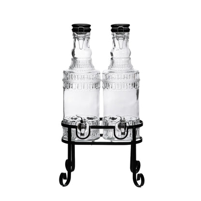 EMICA Double Tap Jar with Black Lid | 2x2L Glass Beverage Dispenser