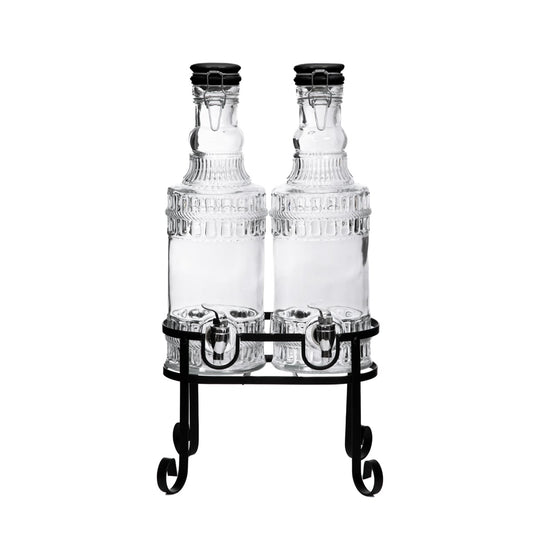 EMICA Double Tap Jar with Black Lid | 2x2L Glass Beverage Dispenser