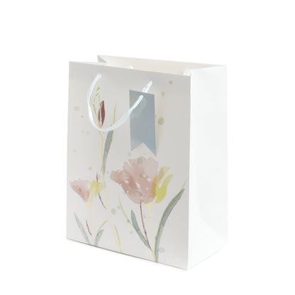 Cyma Beige Flowers Gift Bag with Ribbon Handles 33x27x1cm