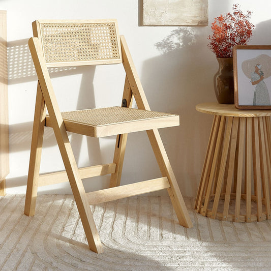 VERDURA Folding Chair Wooden with Natural Rattan 46x52x80 cm