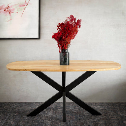 GLIMA Solid Acacia Wood Dining Table with Metal Legs 160x80x76 cm