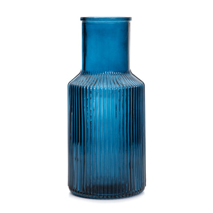 TOLLE Striped Glass Vase Dark Blue 10x22 cm